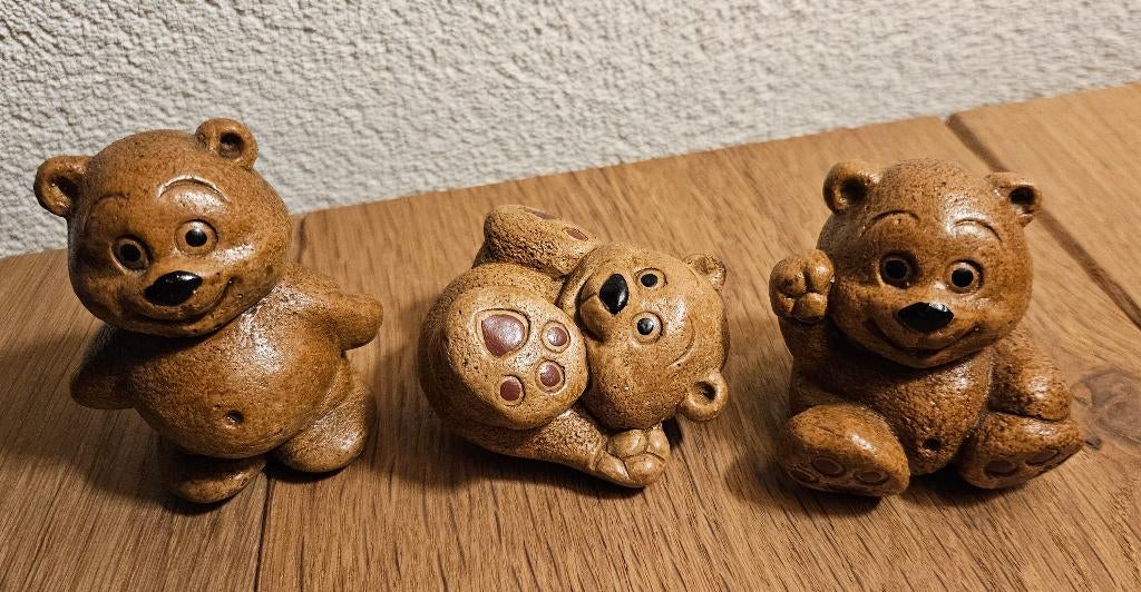 3 keramiek beertjes, samen 18 cm, vintage & decoratief gaaf!, Ophalen of Verzenden, Nieuw, Dier