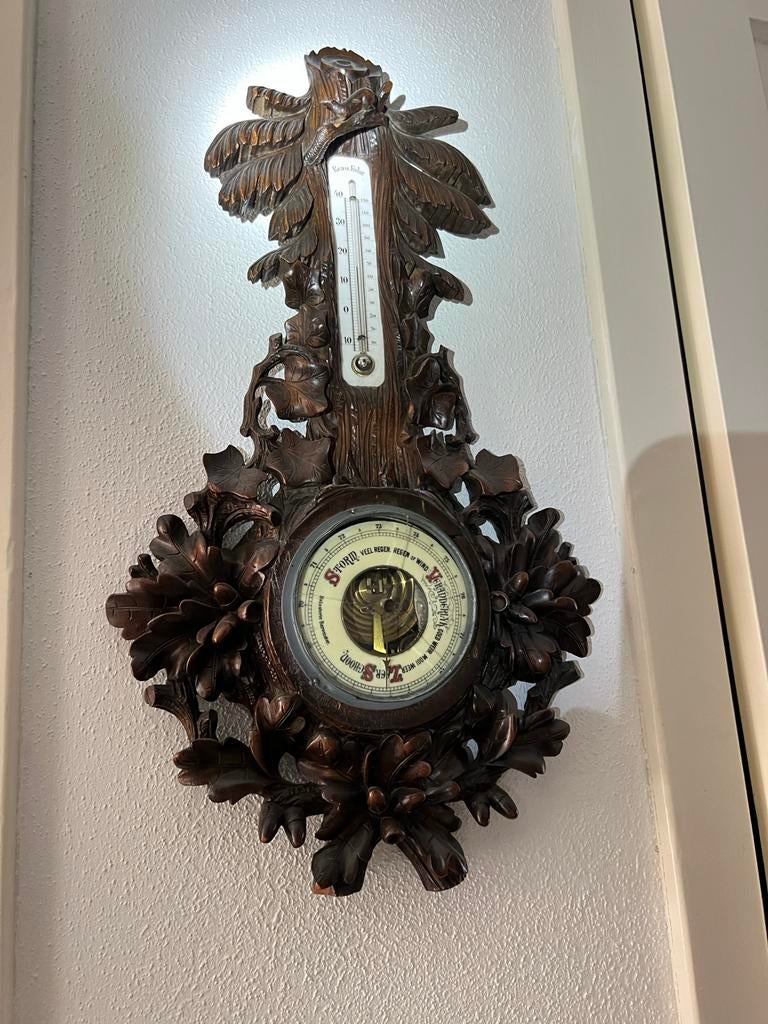 Antieke barometer met rijk houtsnijwerk - Black Forest stijl, Ophalen