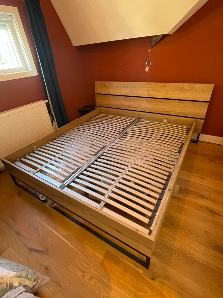 2-persoonsbed - Whisper - Naturel 180x200 cm, Ophalen, Bruin, Tweepersoons, Zo goed als nieuw