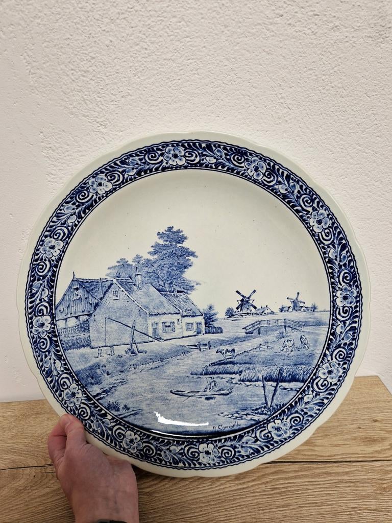 Groot Boch Delfts Blauw Wandbord - J. Sonneville - 40 cm, Ophalen of Verzenden