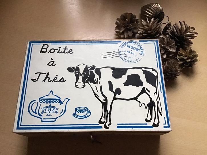 Houten theedoos, Frankrijk, Vintage, Brocante, Huis en Inrichting, Keuken | Servies, Gebruikt, Overige typen, Overige stijlen