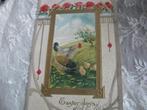 Antieke Art Nouveau Kaart - Kip met Kuikens / Rozen, Verzenden, Voor 1920, Gelopen, Feest(dag)