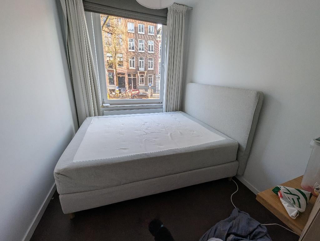Te koop: compleet 2-persoons IKEA boxspring bed – 160x200 cm, Ophalen, Tweepersoons, Zo goed als nieuw, 200 cm