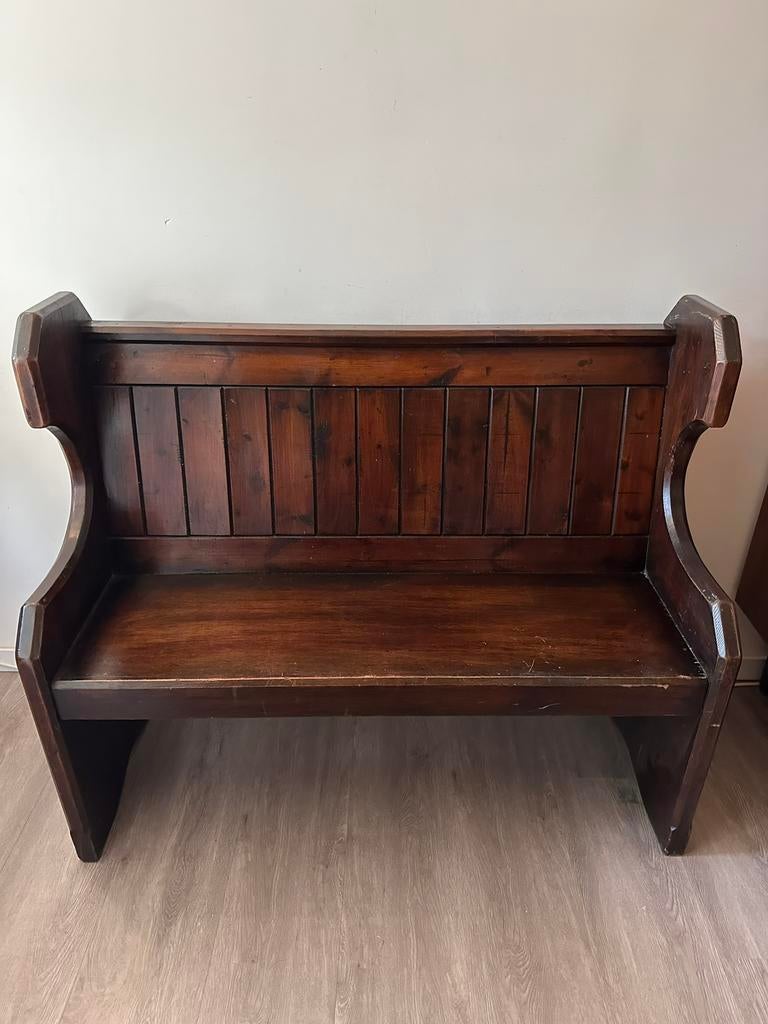 Houten Kloosterbank donkerbruin, Antiek en Kunst, Antiek | Meubels | Stoelen en Banken, Ophalen of Verzenden