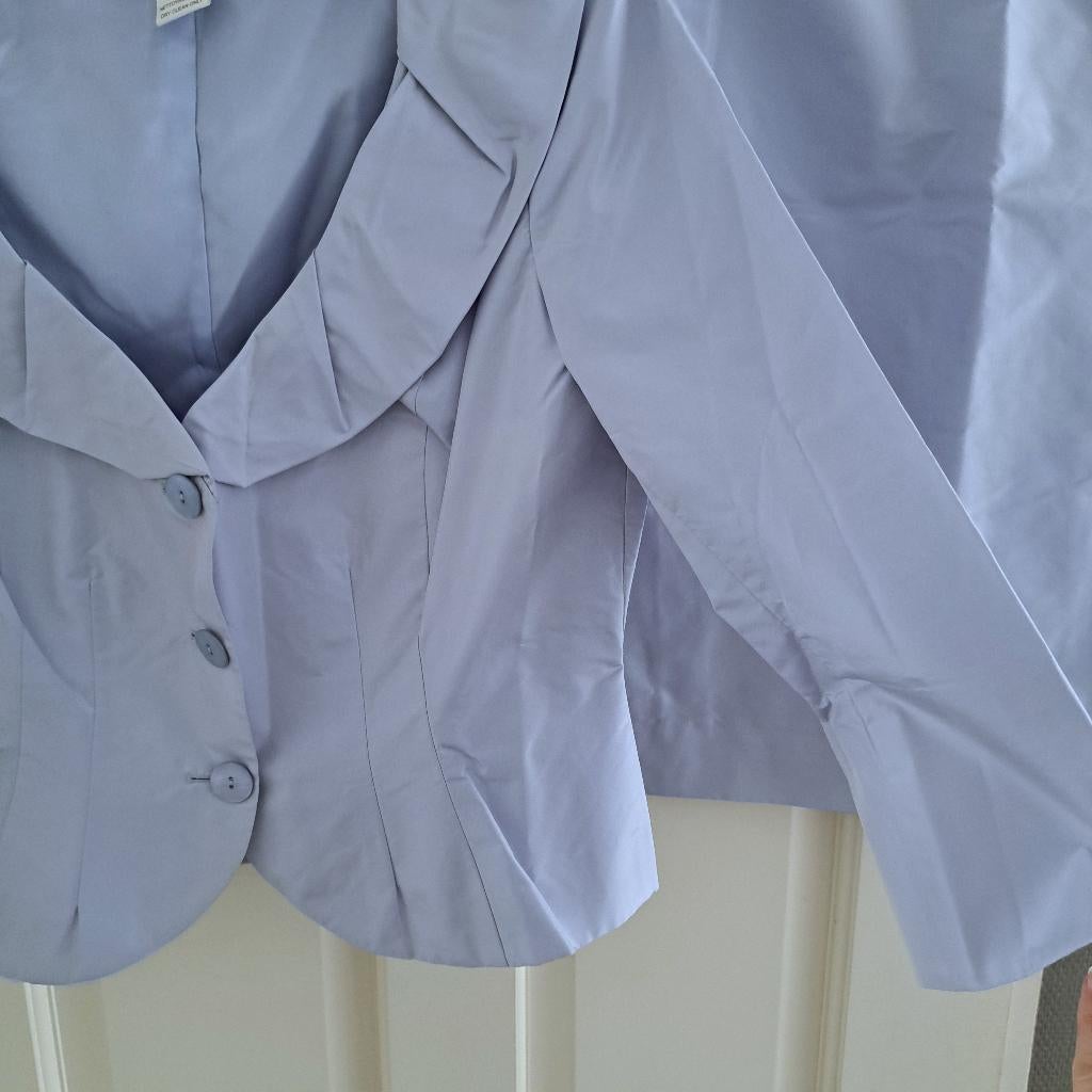 Renato Nucci zijde blazer & rok set lichtblauw metal M 50496, Maat 38/40 (M), Renato Nucci, Kostuum of Pak, Blauw