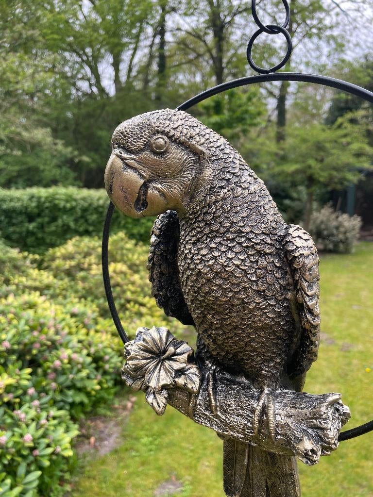 Beeld papegaai Antiek Goud  tuin, vijver, balkon 50cm, Ophalen of Verzenden, Nieuw, Kunststof, Dierenbeeld