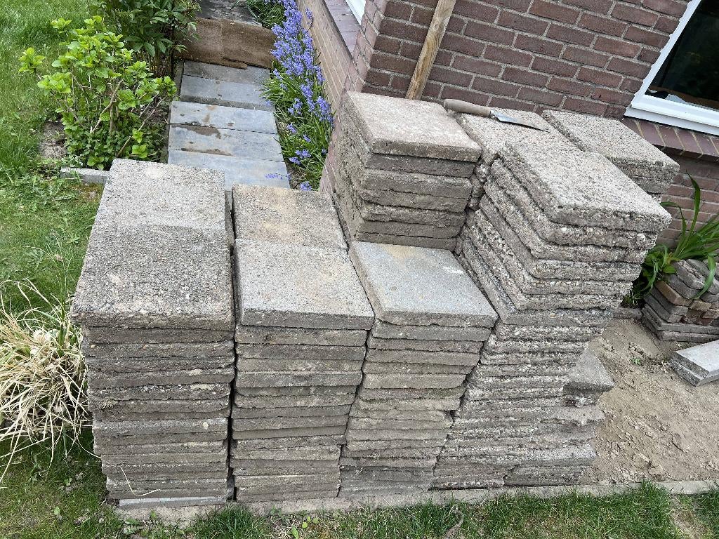 tegels, Ophalen, Gebruikt, Beton, Terrastegels