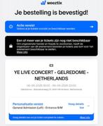 Kanye West Ye Live Concert 1x ticket staanplaats 6 JUNI, Tickets en Kaartjes, Eén persoon