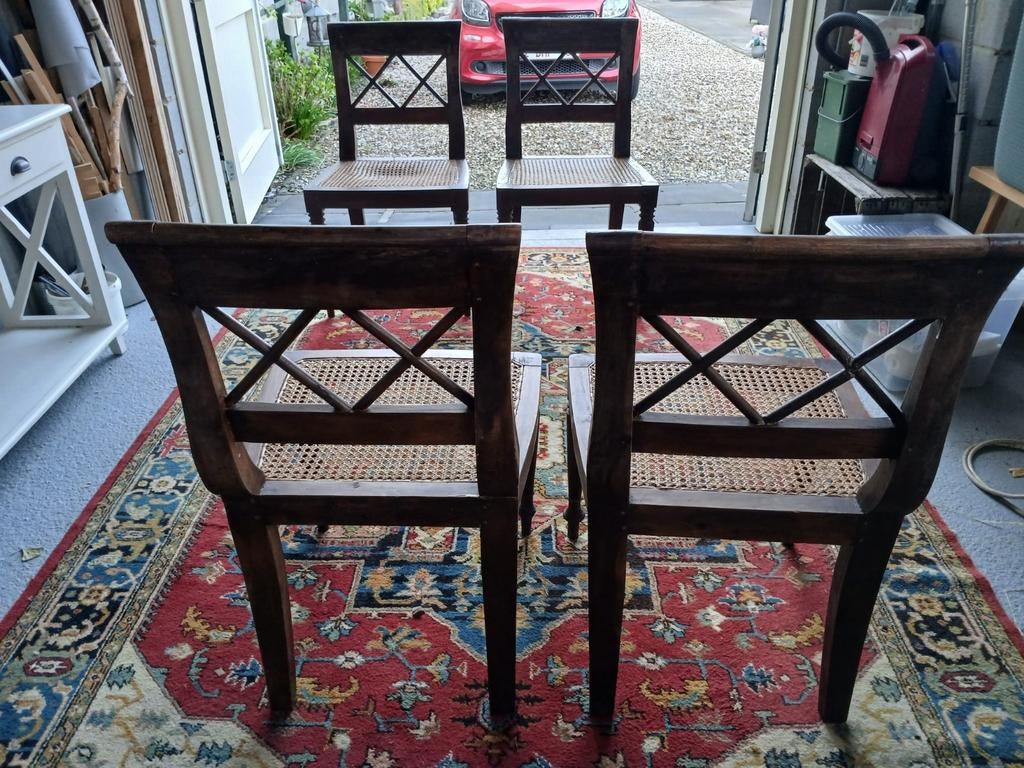 4 Houten Stoelen met Rieten Zitting, Antiek en Kunst, Ophalen