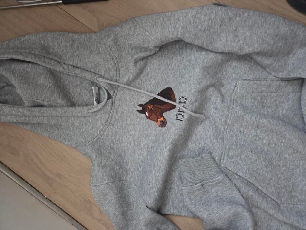 Grijze hoodie met paardenprint - Daphne Draaft Door, Ophalen of Verzenden, Zo goed als nieuw, Maat 36 (S), Grijs
