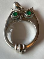Zilveren Uil Loupe Hanger met Smaragd Oogjes - Sterling, Verzenden, Zo goed als nieuw, Met edelsteen, Groen