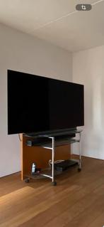 TV stereo meubel trolley RVS massief notenhout, Huis en Inrichting, Kasten | Televisiemeubels, Gebruikt, Ophalen of Verzenden