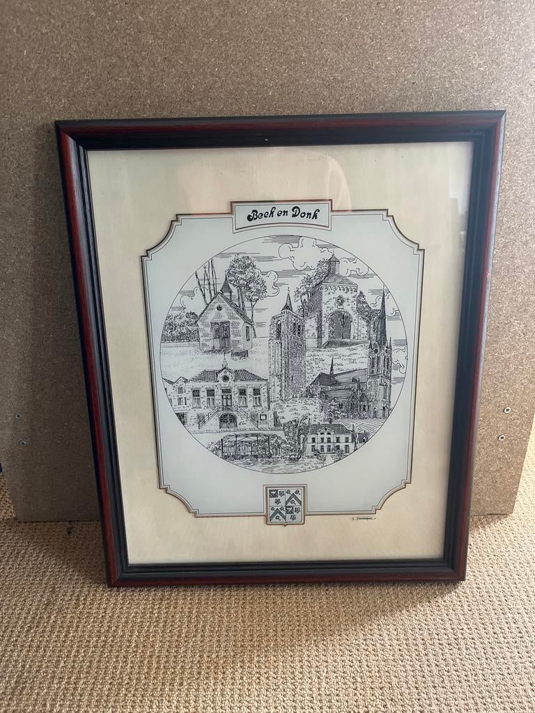 Ingelijste glasgravure Beek en Donk door G. Swaenepoel, Ophalen