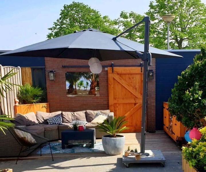 Zweefparasol Palermo 300x300cm met voet, Tuin en Terras, Parasols, Ophalen, Minder dan 1 meter, Zweefparasol