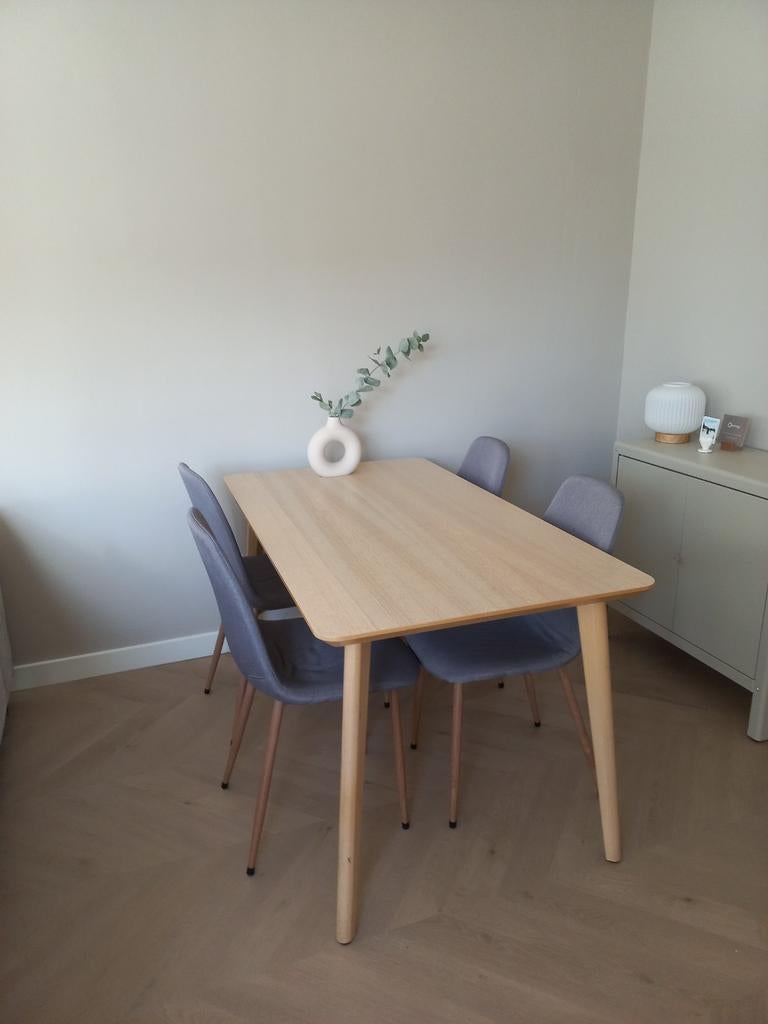 Eettafel + 4 stoelen, Ophalen, Gebruikt, Rechthoekig, 50 tot 100 cm