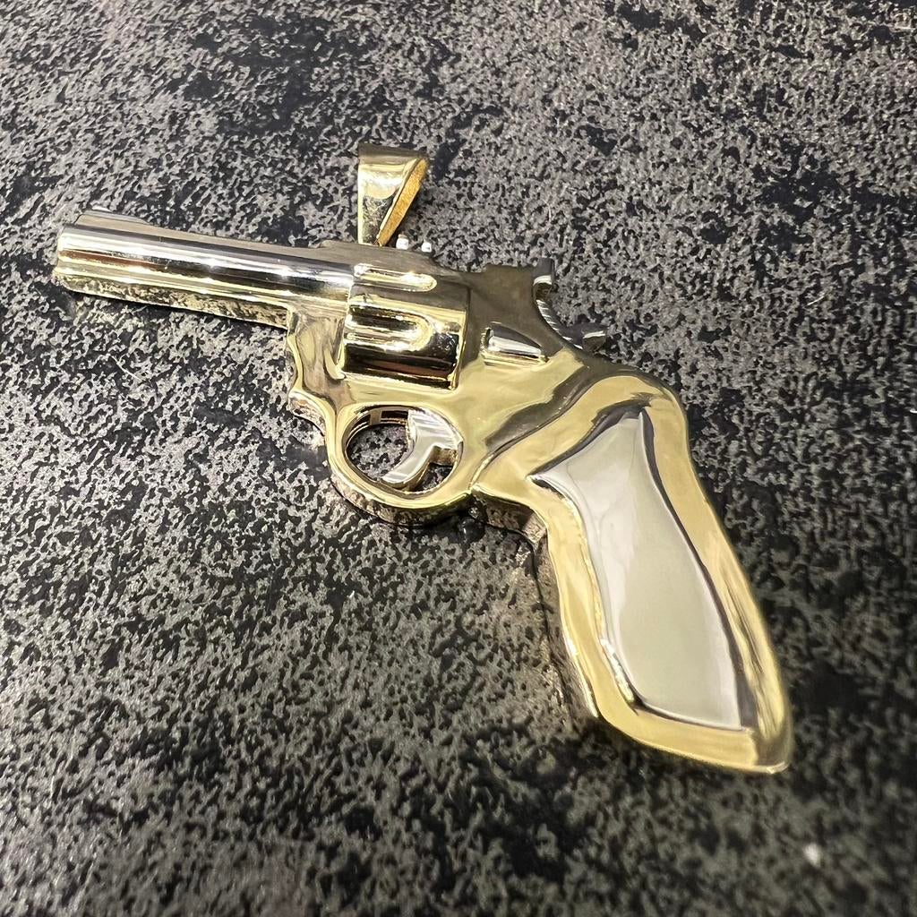 14k gouden hanger revolver kettinghanger geweer pistool, Ophalen of Verzenden, Nieuw, Goud
