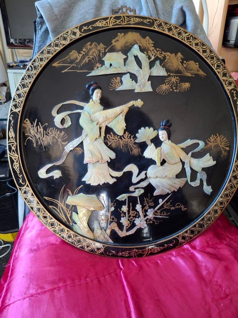 Vintage Chinese Lakwerk Wanddecoratie met Parelmoer Inleg, Ophalen