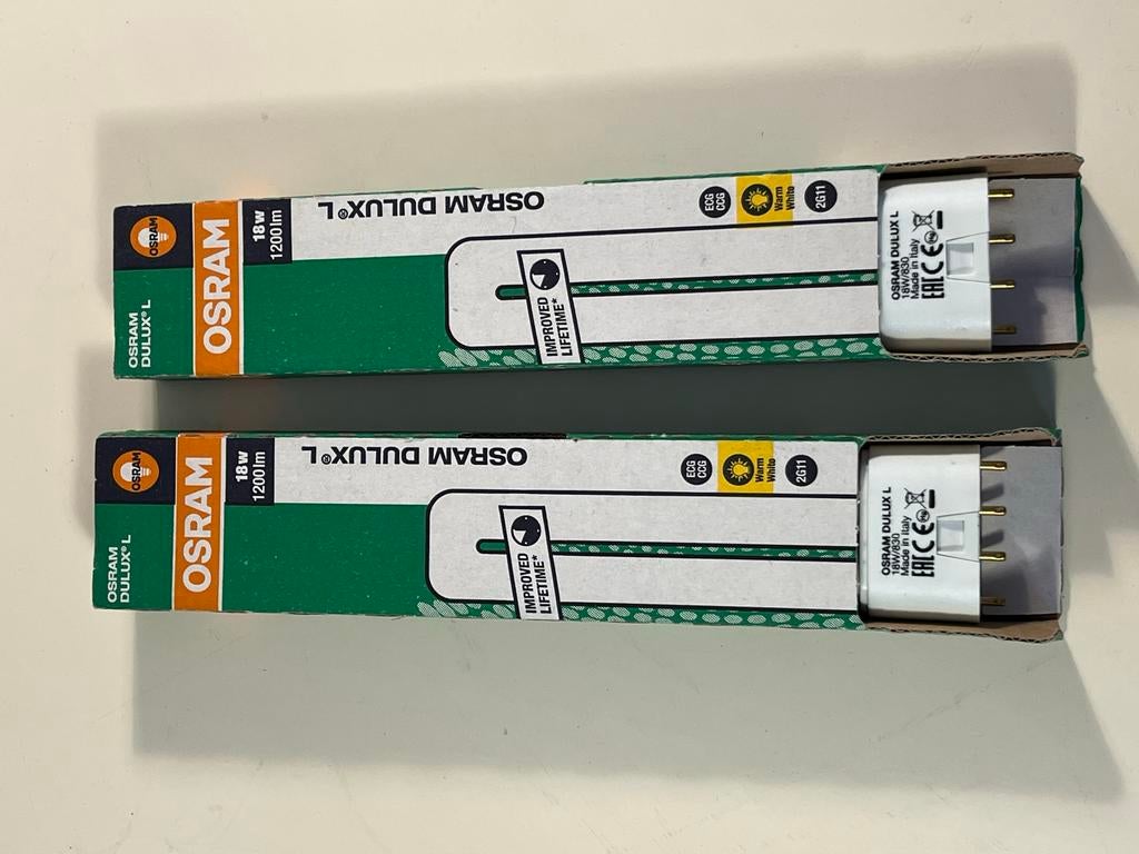 2x Osram Dulux L 18W/830 Spaarlamp Warm Wit 2G11, 30 tot 60 watt, Nieuw, Overige fittingen, Ophalen of Verzenden