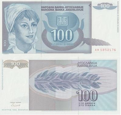 JOEGOSLAVIE 1992 100 dinara #112 UNC, Postzegels en Munten, Bankbiljetten | Europa | Niet-Eurobiljetten, Verzenden, Joegoslavië