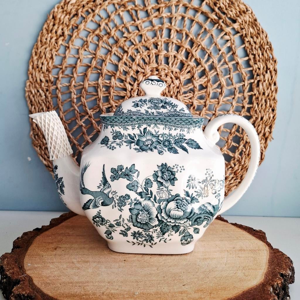 Enoch Wedgwood 'Asiatic Pheasants', theepot in petrol-blauw, Antiek en Kunst, Antiek | Servies los, Ophalen of Verzenden