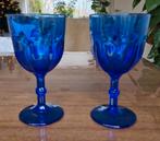 Vintage, twee kobaltblauwe wijnglazen, Ophalen of Verzenden, Zo goed als nieuw