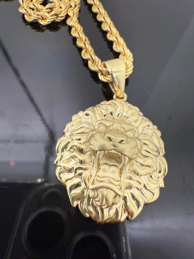 Prachtige 14 karaats gouden rope ketting met leeuw hanger, Ophalen of Verzenden, Goud