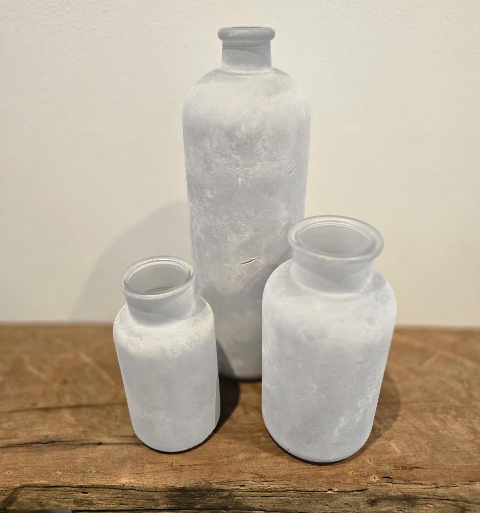 Glazen vazenset 3-delig grijs/blauw, Huis en Inrichting, Woonaccessoires | Vazen, Ophalen of Verzenden, Overige kleuren, Glas