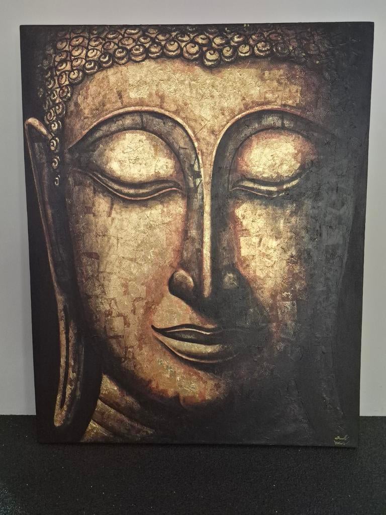 Boeddha afbeelding bladgoud op doek - 101x80,5 cm, Ophalen