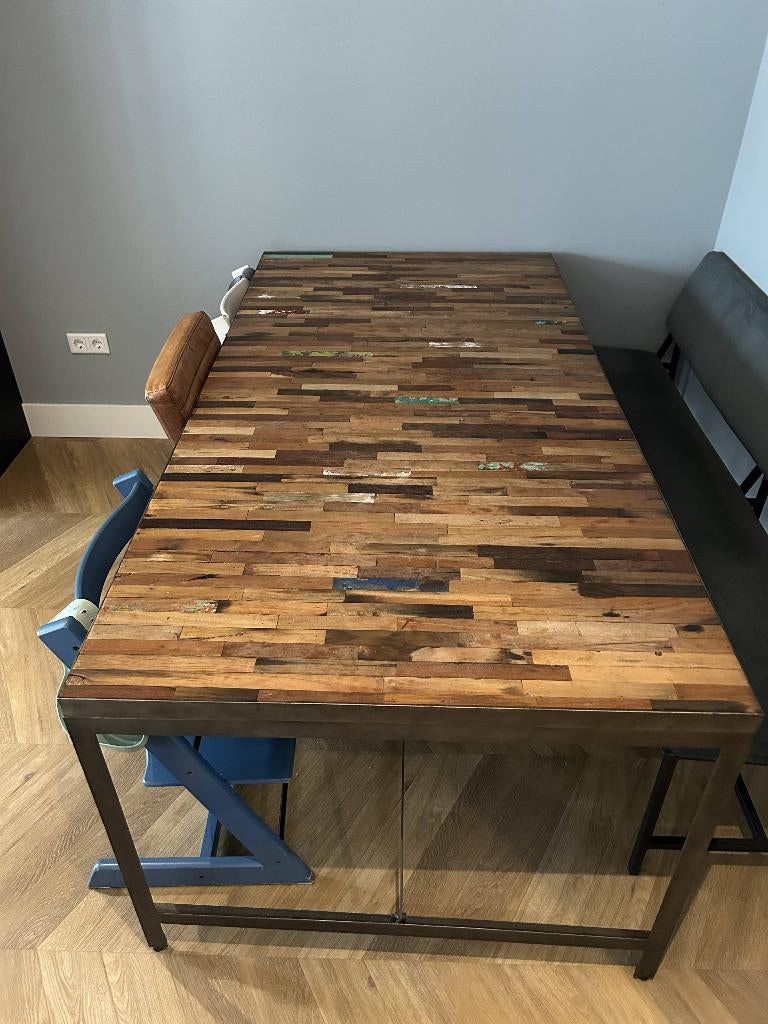 Industriële eetkamertafel, Huis en Inrichting, Tafels | Eettafels, Ophalen, Gebruikt, 200 cm of meer, 50 tot 100 cm