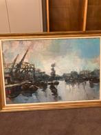 Gesigneerd olieverfschilderij 'Havengezicht' van Aarts, Ophalen