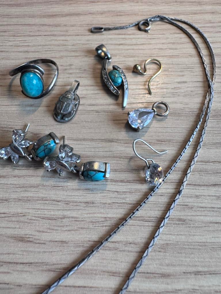 Zilveren sieraden, Sieraden, Tassen en Uiterlijk, Kettingen, Ophalen of Verzenden, Gebruikt, Zilver, Met edelsteen