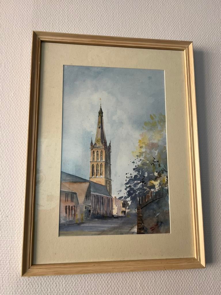 Aquarel Schilderij Steenwijk GROTE KERK - Henk Pries, Antiek en Kunst, Ophalen