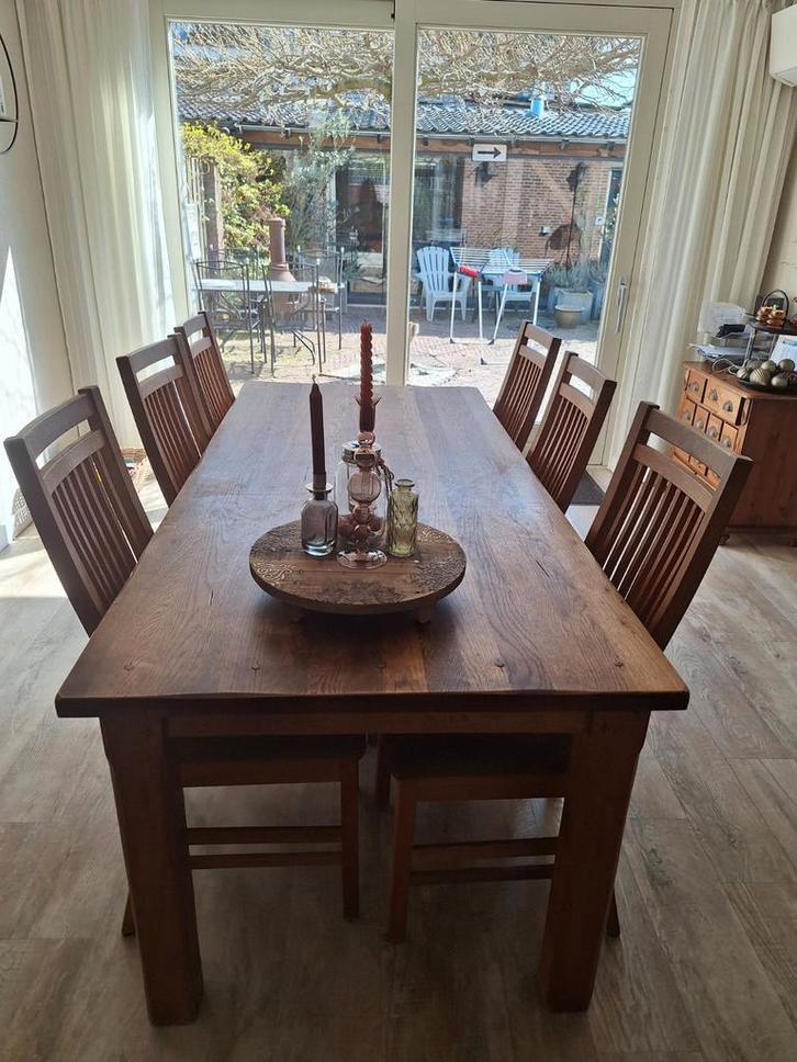 Houten eettafel met zes stoelen, Huis en Inrichting, Tafels | Eettafels, Ophalen