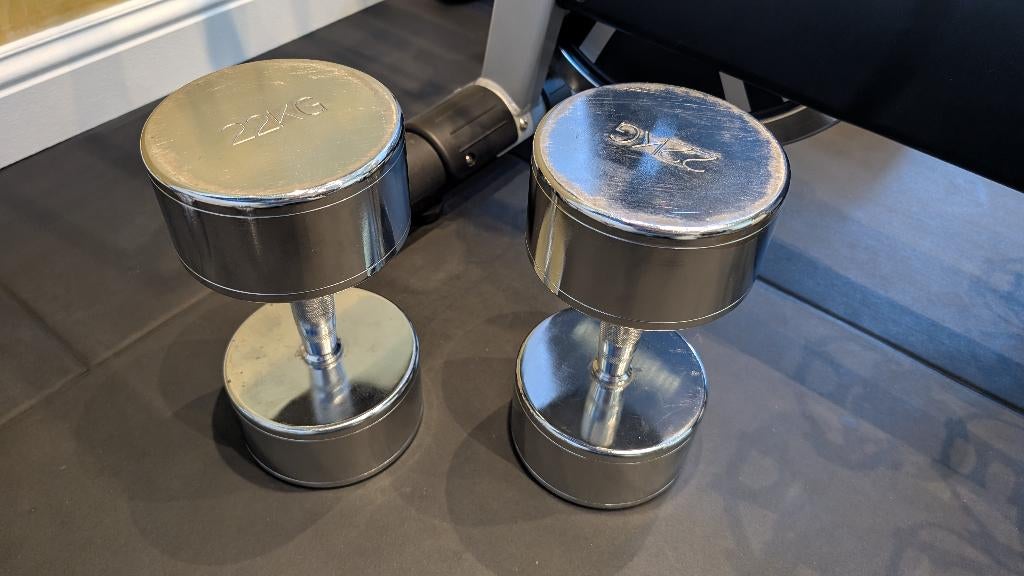 Fitness Dumbells Chrome 22 KG Sets, Sport en Fitness, Fitnessmaterialen, Ophalen of Verzenden, Gebruikt, Benen, Dumbbell