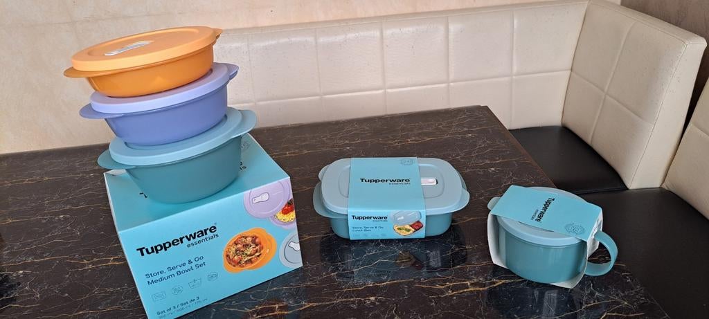 Nieuwe Tupperware Crystal Wave Set - Magnetronbestendig, Ophalen of Verzenden, Nieuw, Blauw, Bak of Kom