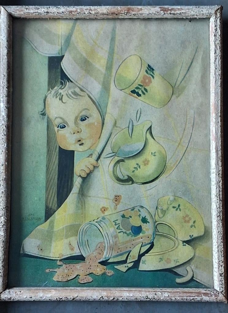 Klein kind. Chromolithografie. Ca 1940/1960., Antiek en Kunst, Ophalen