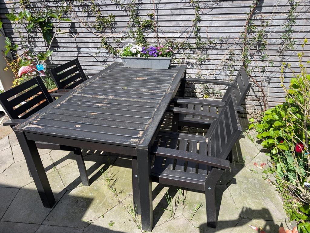 Ikea tuin tafel en 4 stoelen en kussens, Tuin en Terras, Tuinsets en Loungesets, Ophalen, 4 zitplaatsen, Gebruikt, Tuinset