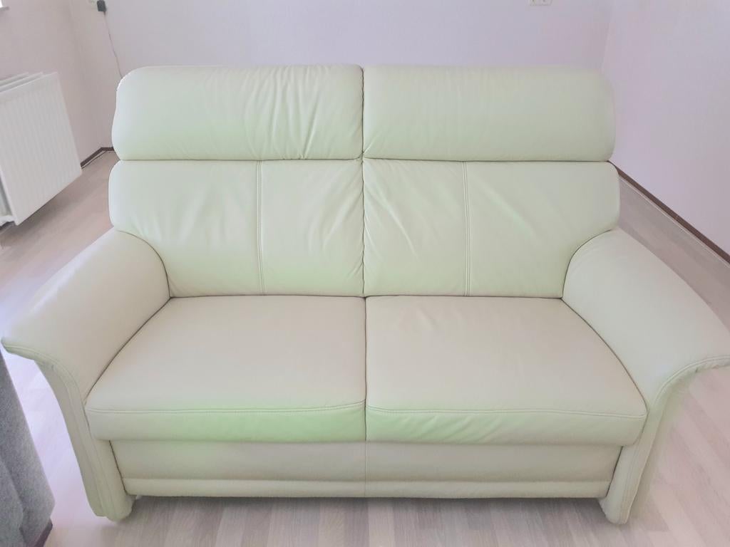 Zgan echte leerbank, Huis en Inrichting, Banken | Bankstellen, Ophalen, Zo goed als nieuw, Vierpersoons of meer, Leer