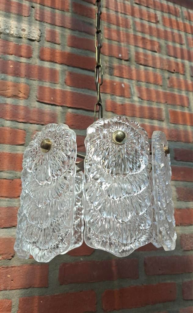 Mid-century Kaiser Leuchten hanglamp van glas, Ophalen of Verzenden, Glas, Minder dan 50 cm