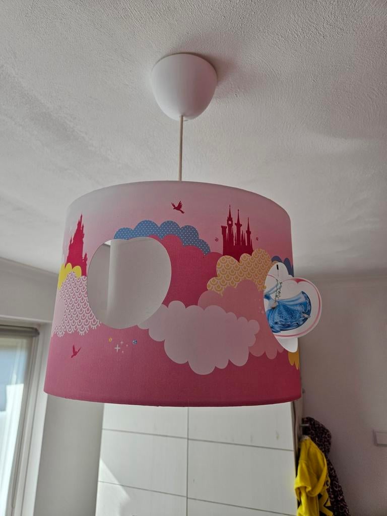 Prinsessen Kinder Hanglamp - Roze met Kastelen en Wolken, Ophalen, Gebruikt, Prinsessen, Kinderkamer, Sprookjes, Minder dan 50 cm