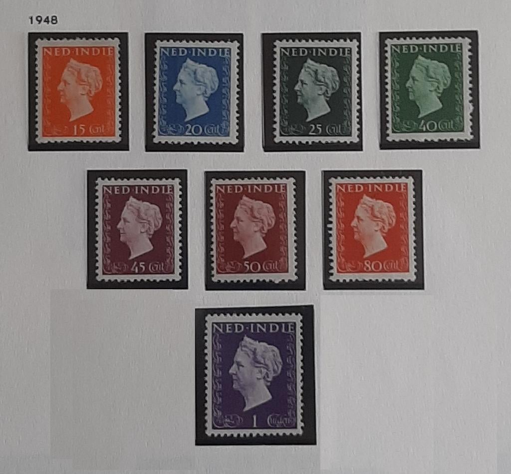 1948 Nederlands Indië Koningin Wilhelmina Hartz Nvph 337-344, Ophalen, Postfris, Nederlands-Indië