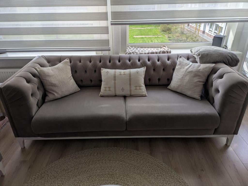 Banken kleur taupe/grijs 2x3 zitbank Moet weg‼️, Huis en Inrichting, Banken | Bankstellen, Ophalen, Gebruikt