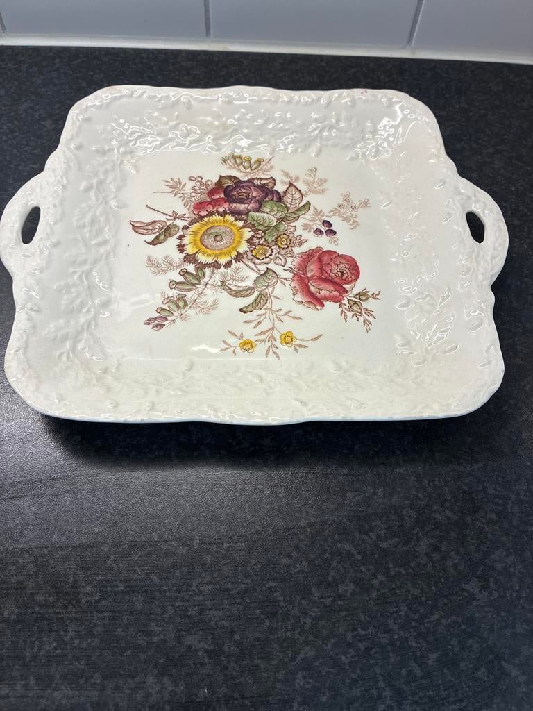 Boord Manson's Patent Ironstone serveerschaal met bloemen, Antiek en Kunst, Antiek | Porselein, Ophalen of Verzenden