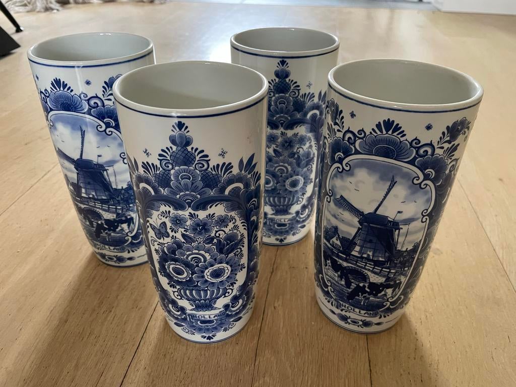 Set van 4 Delfts Blauwe Vazen - Schoonhoven, Ophalen of Verzenden