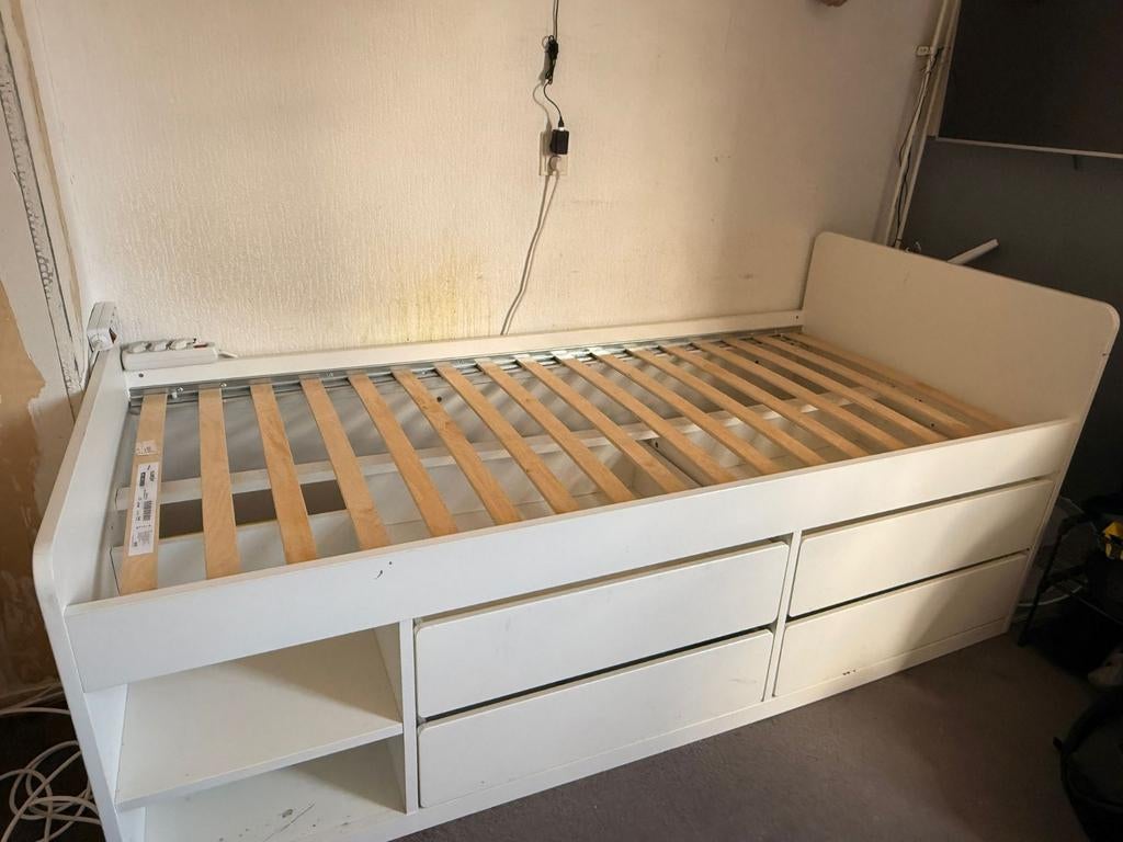 1persoonsbed met opbergruimte, Huis en Inrichting, Slaapkamer | Bedden, Ophalen, Gebruikt, 90 cm, Eenpersoons