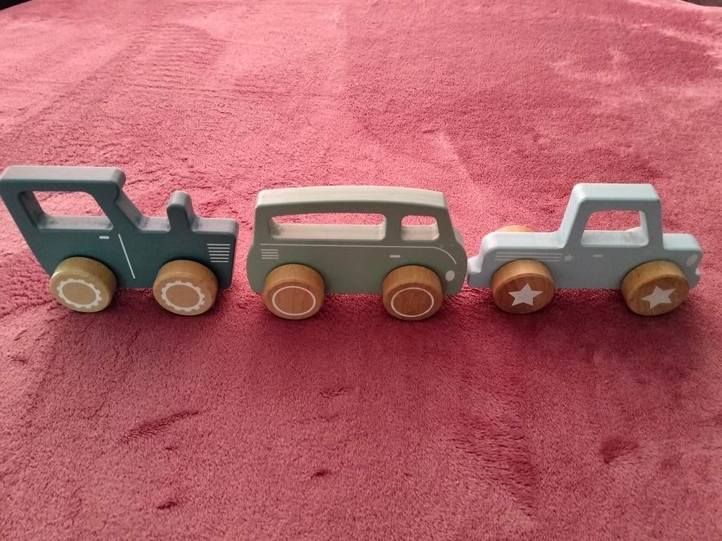 Houten figuur: tractor, busje en auto, Ophalen of Verzenden