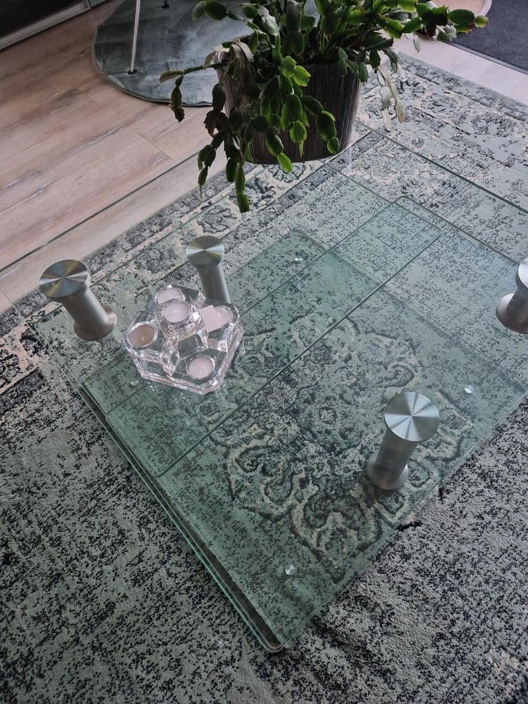 Design salon tafel glas, Huis en Inrichting, Tafels | Salontafels, Ophalen, 100 tot 150 cm, Vierkant, 50 tot 100 cm