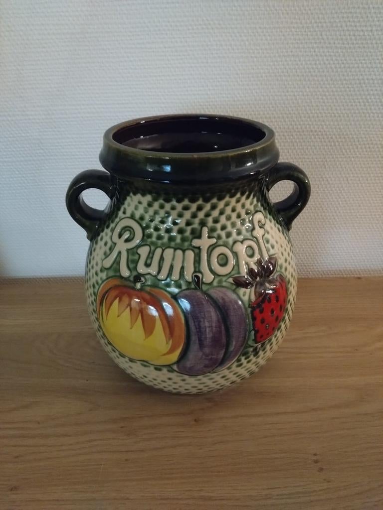 Vintage Rumtopf aardewerk pot met fruitdecoratie, Antiek en Kunst, Antiek | Vazen, Ophalen of Verzenden