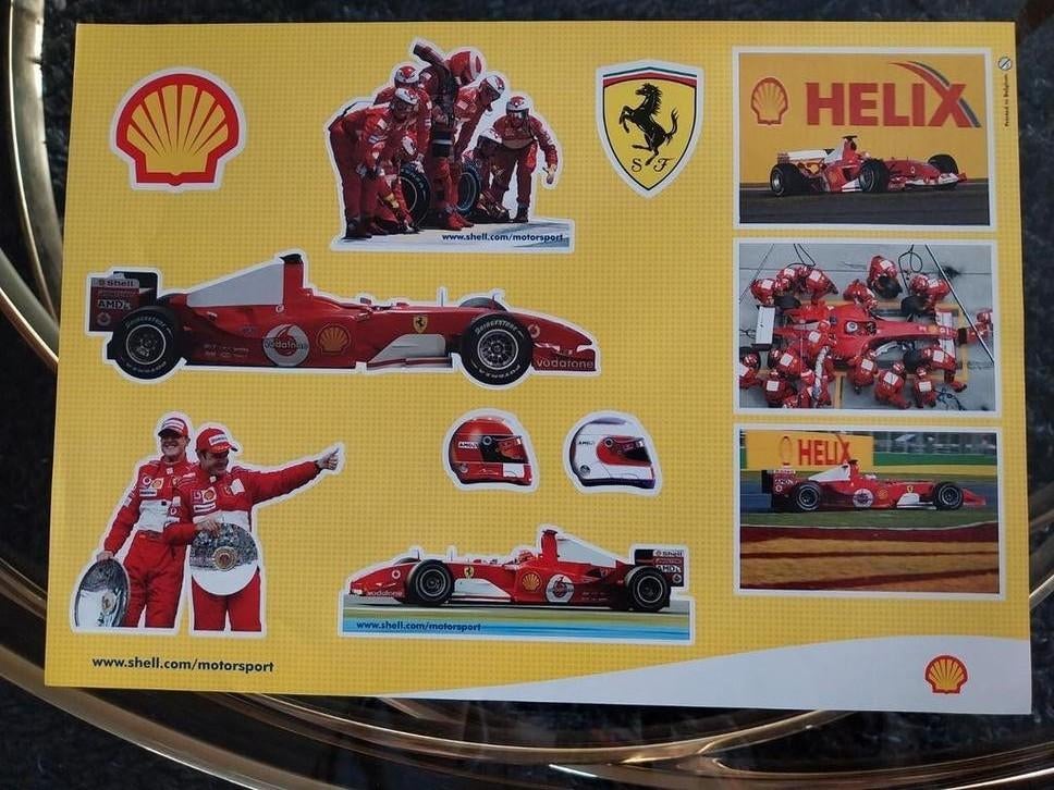 Shell Helix Ferrari Michael Schumacher F1 Stickervel A4, Ophalen of Verzenden, Nieuw, Formule 1
