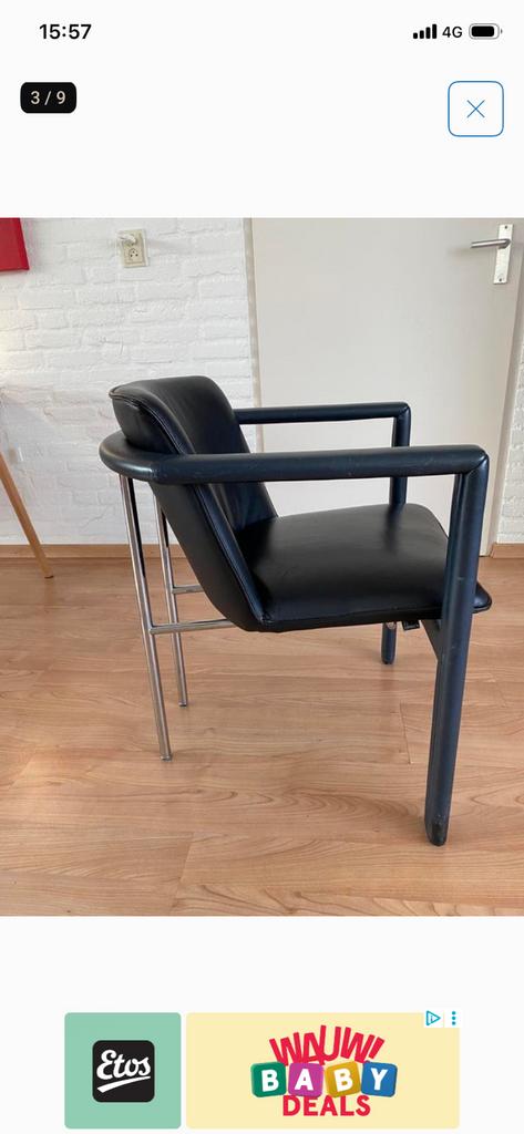 4 Prachtige leren LEO LUX  eetkamerstoelen, Ophalen, Gebruikt, Zwart, Vier